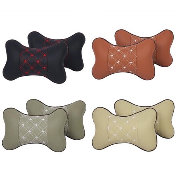 

seat cushions 2pcs fashion leather car headrests soft stretch cotton automobile neck rest head pillow comfortable breathable