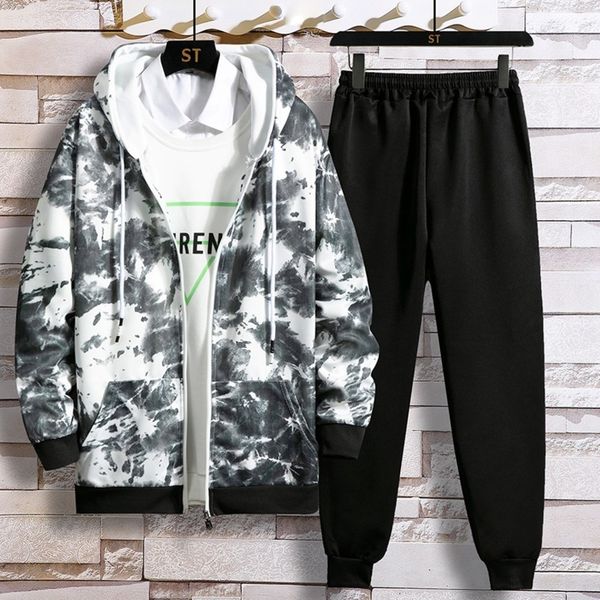 

autumn men's sweater korean fashion youth student sportswear hooded cardigan casual two-piece set, Gray