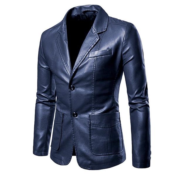 

men's fur & faux leather jacket suit slim fit fashion business casual blazer solid color men coat, Black