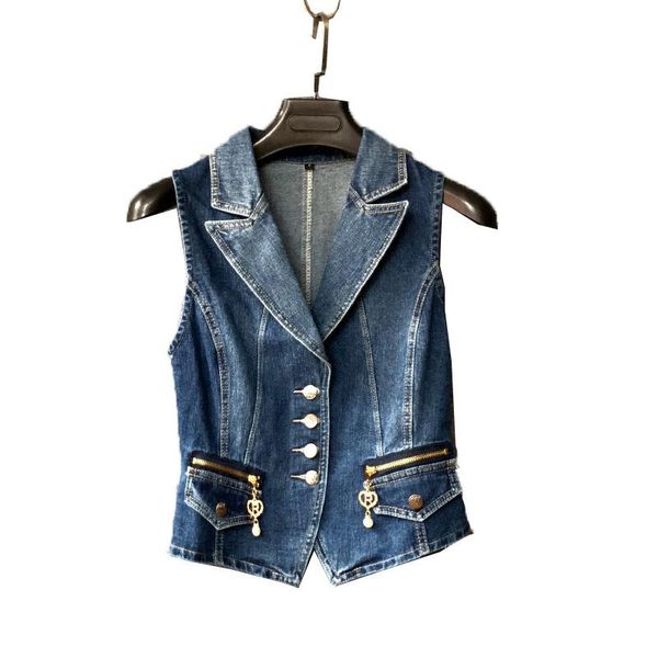

women's vests women jdenim sleeveless vest 2021 ladies spring summer short cowboy lady korean coat fashion maiden waistcoat, Black;white