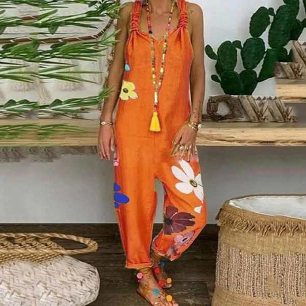 

women jumpsuits rompers summer casual print v-neck pocket overalls jumpsuit sleeveless wide leg loose women's &, Black;white