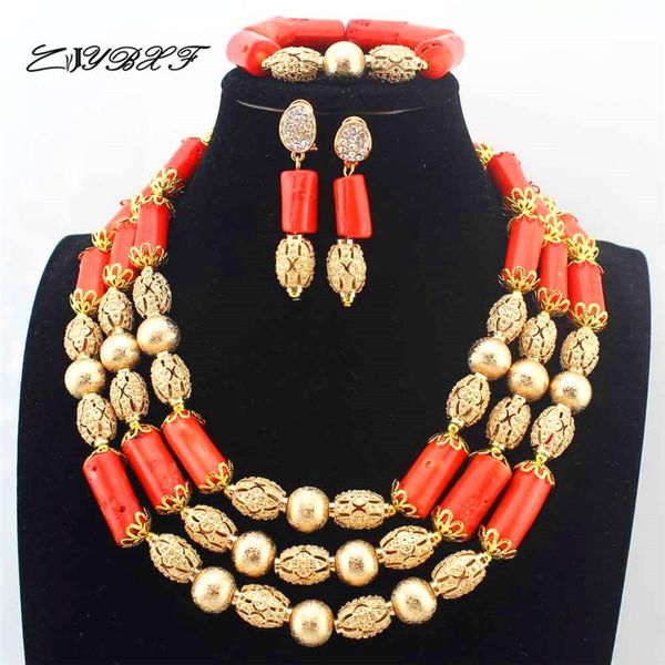 Ohrringe Halskette Afrikanische Hochzeit Korallen Perlen Nigerianischen Handgemachte Schmuck Sets Erklärung Frauen Mode Set L1252