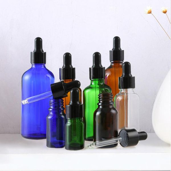 

storage bottles & jars 1pcs 5ml-100ml empty amber glass dropper essential oil drop pipette bottle liquid reagent refillable cosmetic contain