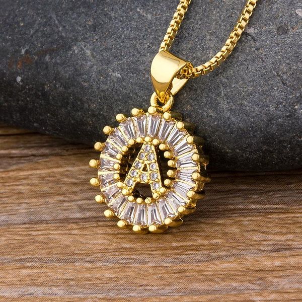 

chains fashion gold color 26 letters pendant necklace micro pave zircon initial letter necklaces for couples family name jewelry, Silver