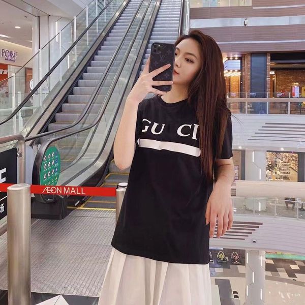 

gu family t shirt letter print women's short sleeve classic fashion style all kinds of simple black and white two color sizes are s-l l