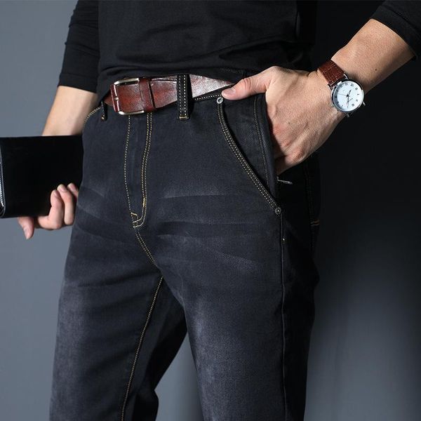 

spring autumn men's brand jeans loose straight elastic anti-theft zipper denim pants male big size 40 42 44 46 48,7720, Blue
