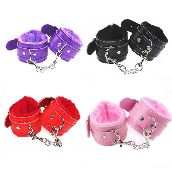 

bangle 2021 pu leather cuff plush bracelet ankle shackles adjustable restraint belt trend unusual on hand jewelry, Black