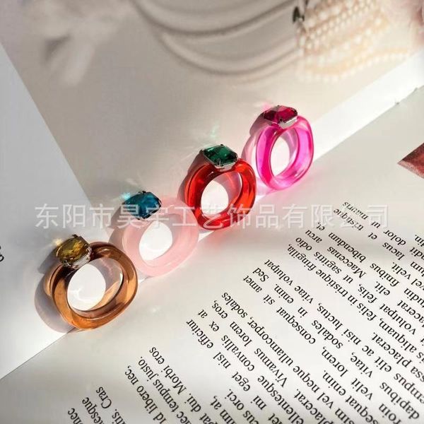 

korea xiaozhong ins colorful acrylic resin diamond ring, Black