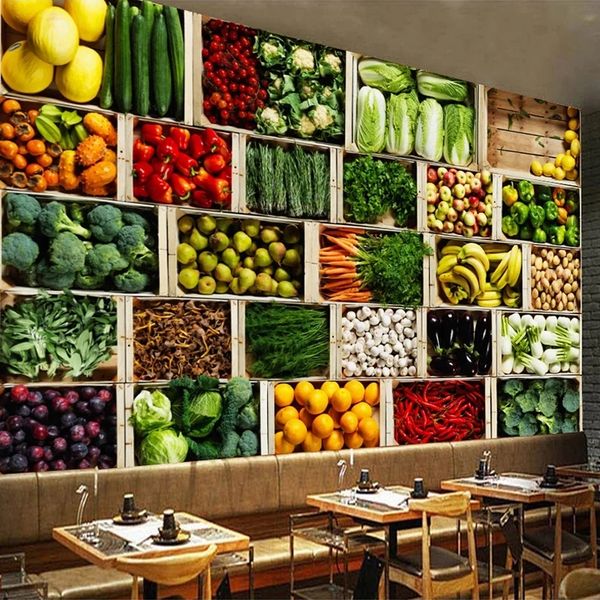 

custom size 3d mural wall paper vegetable market fruit shop poster wall painting restaurant kitchen p background