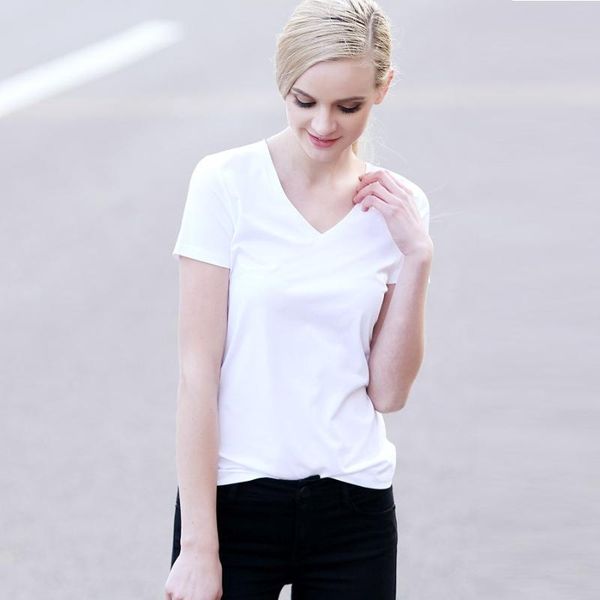 

women's t-shirt s-5xl t shirt women 8 color plain cotton elastic basic t-shirts female casual short sleeve tee, White