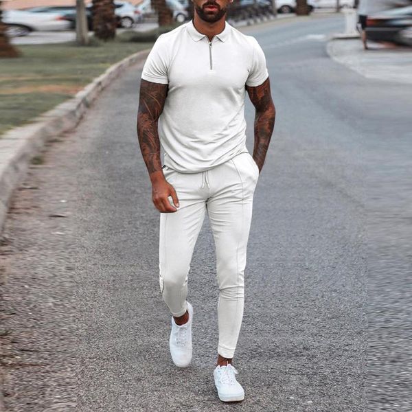 

men's tracksuits fashion solid mens clothes autumn 2piece set men turn-down collar zipper and drawstring pants outfit casual suits mal, Gray