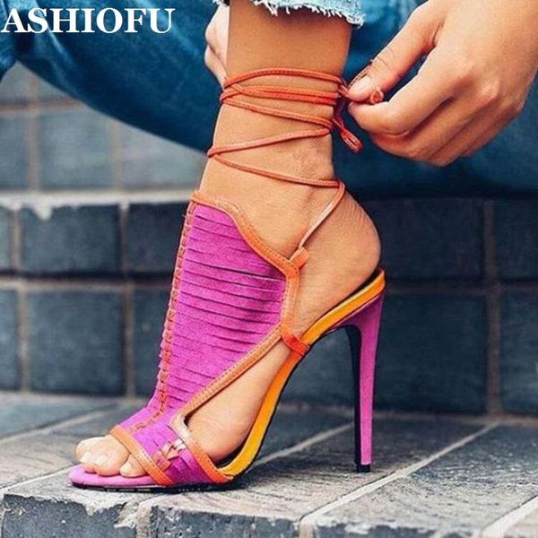 

handmade womens high heel sandals shoelace ankle strap party prom summer shoes large size fashion, Black