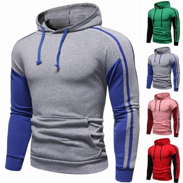 

men's hoodies & sweatshirts sports pullover color patchwork long sleeve fitness autumn hooded, Black