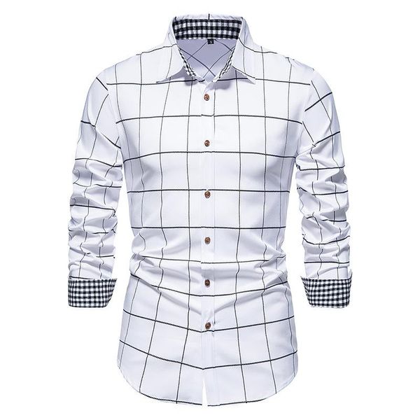 

men's casual shirts 2022 plaid long sleeve shirt lapel business social, White;black