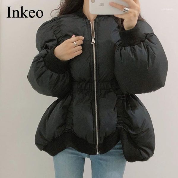 

irregular women short parks 2021 winter fashion lantern sleeve female outwear loose zipper warm coat casual est inkeo 9o0131, Black