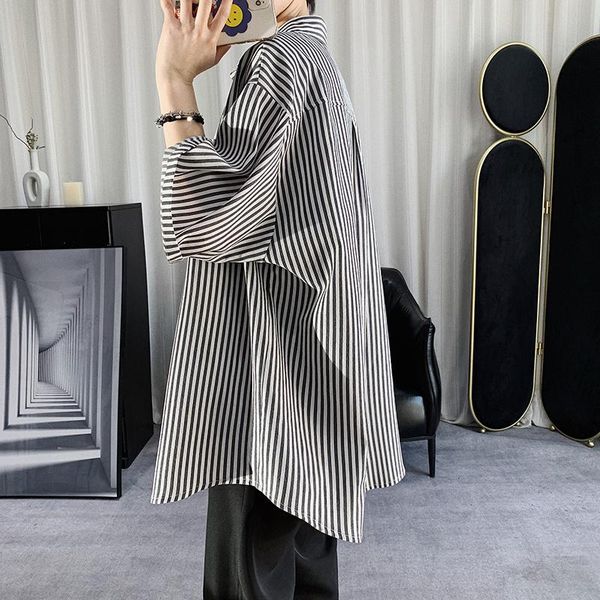 

men's casual shirts summer striped short-sleeved fashion business society mens korean loose men dress -2xl, White;black