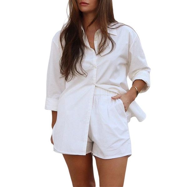 

women's tracksuits 2021 woman girls solid color long sleeve loose t-shirt high waist shorts pant bottom 2pcs short sets, Gray