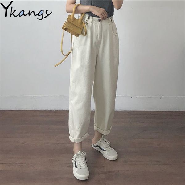

cotton white loose boyfriend denim pants women high waist plus size mom jeans black spring beige blue banana jeans streetwear 210715