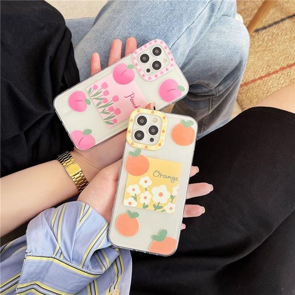 

cell phone pouches summer fruit peach case for 12 12pro max 11 11pro xr x xs se 7 8 plus clear soft silicone tpu cover