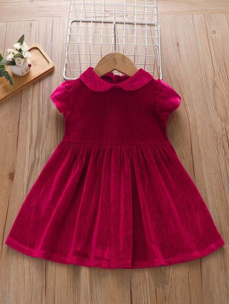 

baby peter-pan collar puff sleeve velvet dress she, Red;yellow