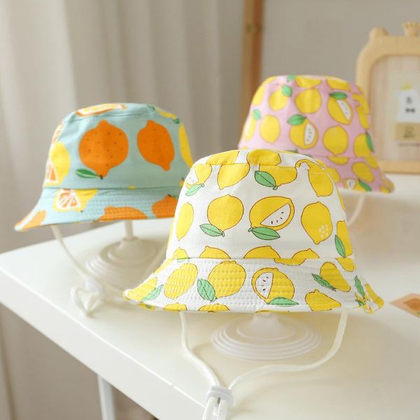 

caps & hats 1-3 year children's summer cute fruit bucket for boys child cotton fisherman sun cap girl boy kids, Yellow