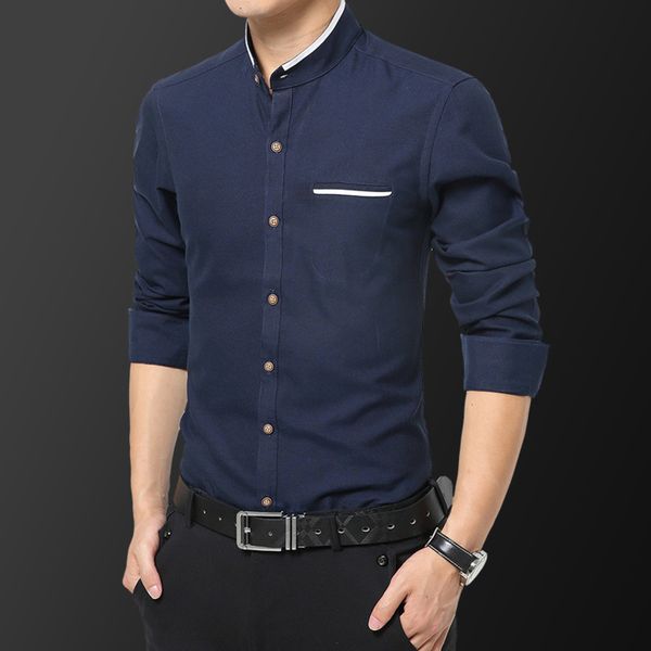 

Long sved spring and autumn 2021 warm men's shirt slim thin busins casual inch cloth solid color simple, White;black