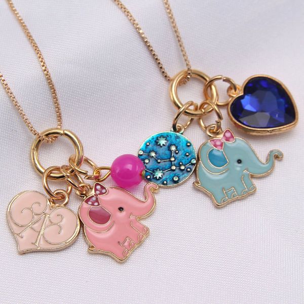 

adorable pink/blue elephant heart pendant necklace girls kids charm chain necklaces child alloy jewelry, Red;brown