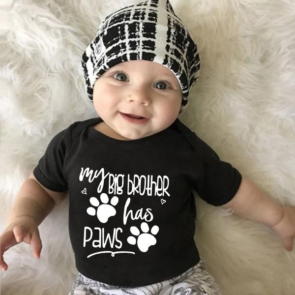 

summer born jumpsuit my big brother has paws funny infant bodysuit baby boy girl kids letter print playsuit clothes rompers, Blue