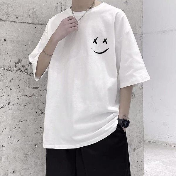 

men's t-shirts short-sleeved tide brand trend five-point sleeve clothes ins simple hong kong style summer loose wild half-sleeved t-shi, White;black