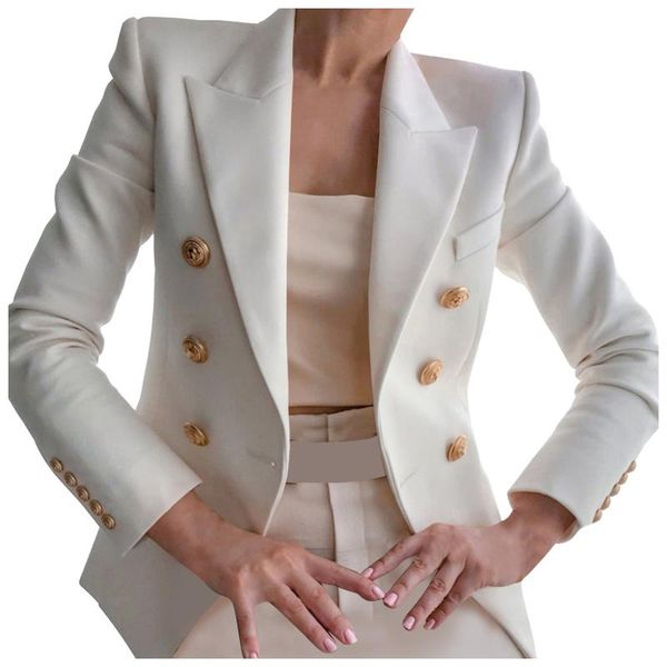 

women's jackets classic double breasted metal lion buttons fashion women solid color casual suit temperament button long-sleeved jacket, Black;brown