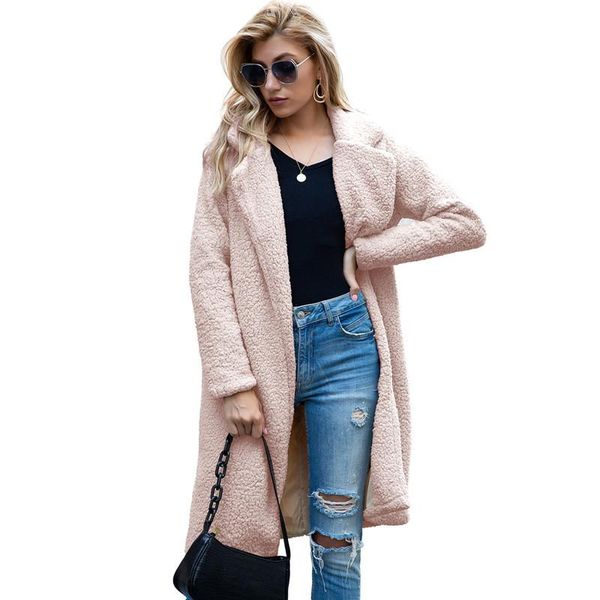 

women's wool & blends xingqing women coat winter warm long sleeve lapel midi jacket solid color ladies streetwear clothing, Black