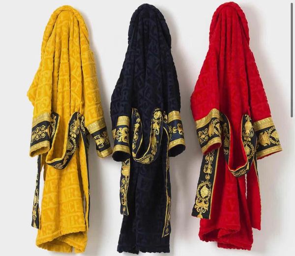 

men's sleepwear market popular cotton couples bathrobe with velvet jacquard logo fadeless material :100% imported egyptian cotton yarn, Black;brown