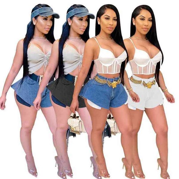 Moda mulheres jeans shorts verão denim plus size largo perna meados cintura vintage flare casual streetwear xs-5xl 210603