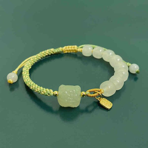 

bangle bracelets natural an jade lion bracelet design white 8mm lanolin woven hand rope for friend, Golden;silver