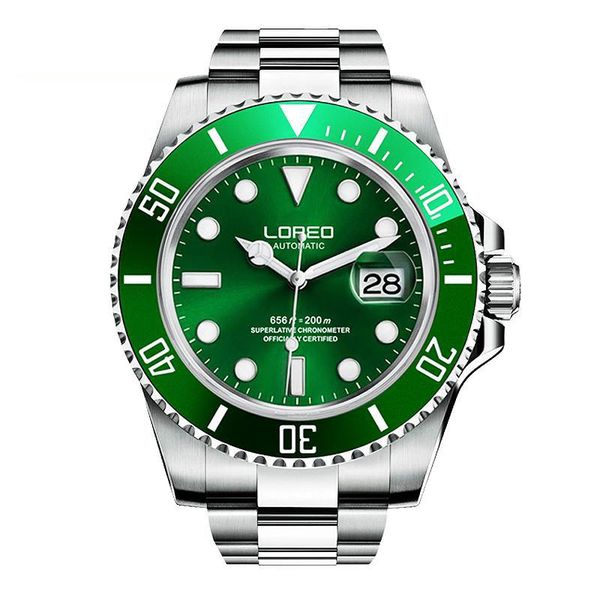 

sapphire automatic mechanical watch men silver stainless steel waterproof green dial relogio feminine wristwatches, Slivery;brown