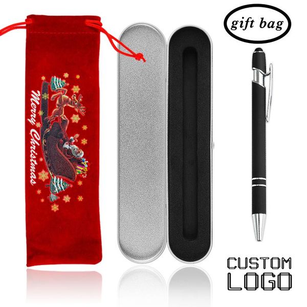 

1set metal capacitor pen handwriting touchscreen press ballpoint pens customized logo christmas gift box student stationery, Blue;orange