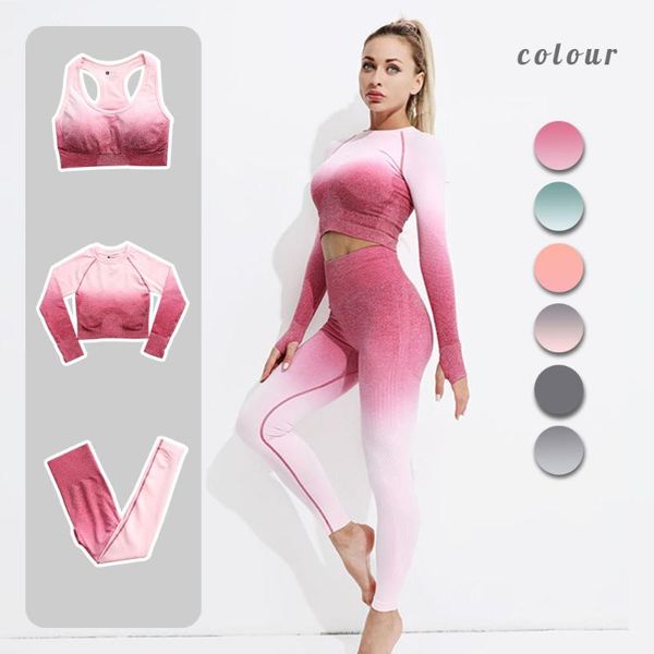

yoga outfit pants 2 piece set tie dye bra sets tracksuit women fitness clothing gradient sports long sleeve gym