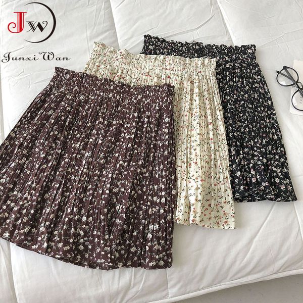 

floral print chiffon summer shorts skirt women fashion korean elastic waist pleated mini casual beach faldas saias 210510, Black