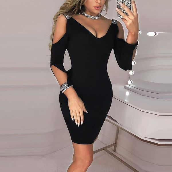 

casual dresses women's summer sequins dress plain v-neck black club mini elegant party 2021, Black;gray