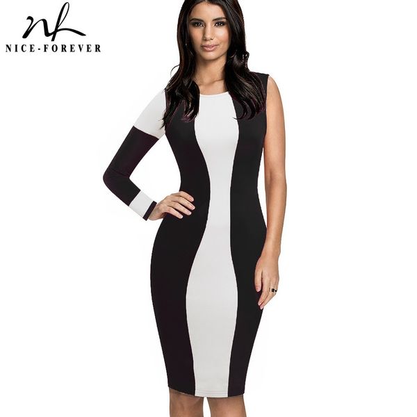 

nice-forever spring women fashion contrast color patchwork club dresses bodycon slim tube dress 779 210419, White