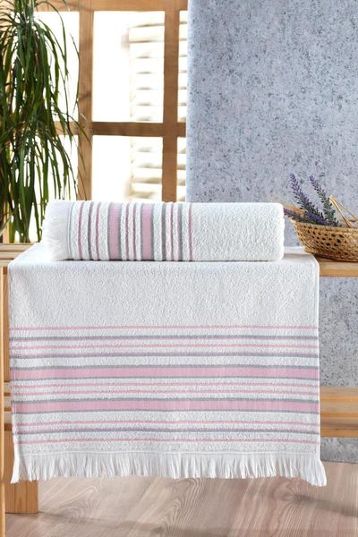 

towel odin jacquard fringed turkish %100 cotton 2-piece bath set