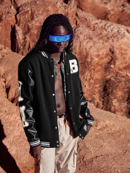 

men letter and bone embroidery contrast pu leather bomber jacket z9mi#, Black;brown