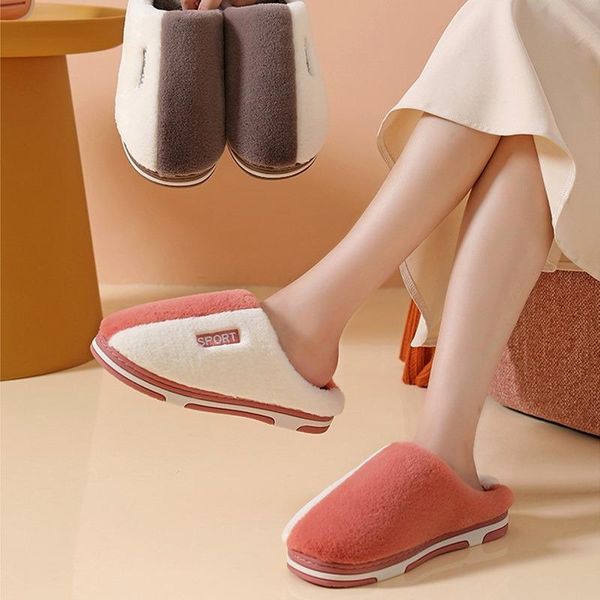 

slippers mixed color women cotton warm home indoor simple non-slip slide couple autumn winter2021 house shoes size36-45, Black
