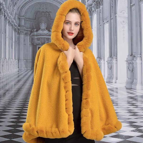 

scarves 9001 european and american fashion thickened high-end imitation fur collar women's cape hooded ponchos, Blue;gray