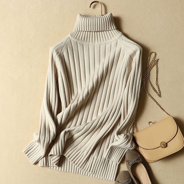 

women's sweaters fall winter korean high neck thickened sweater knitted solid long sleeve women's a8m4, White;black