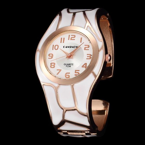 

wristwatches 2021 fashion lady watches relogios steel white enamel gold women wide wrist watch quartz clock bangle, Slivery;brown