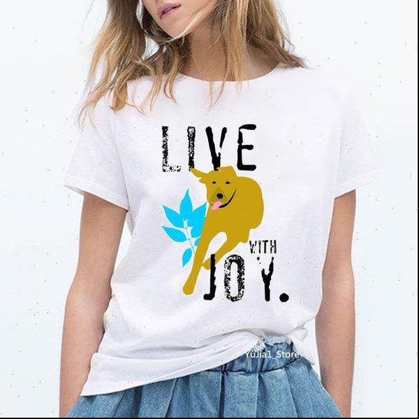 

maltese dogs women friends live with joy print tee shirt femme summer funny t shirts dog lover graphic tumblr, White