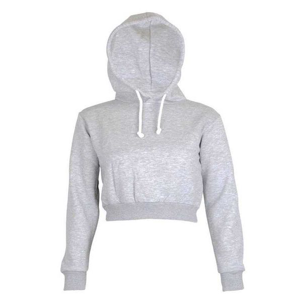 Sonbahar Kadın Hoodies Katı Kırpma Hoodie Uzun Kollu Jumper Kapüşonlu Kazak Coat Casual Kazak Üst Sudaderas Mujer 210527