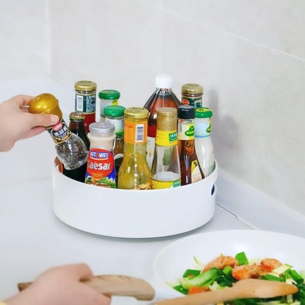

china import rotating seasoning storage box for kitchen plastic spice shelf deskmakeup skin care rack bottles & jars