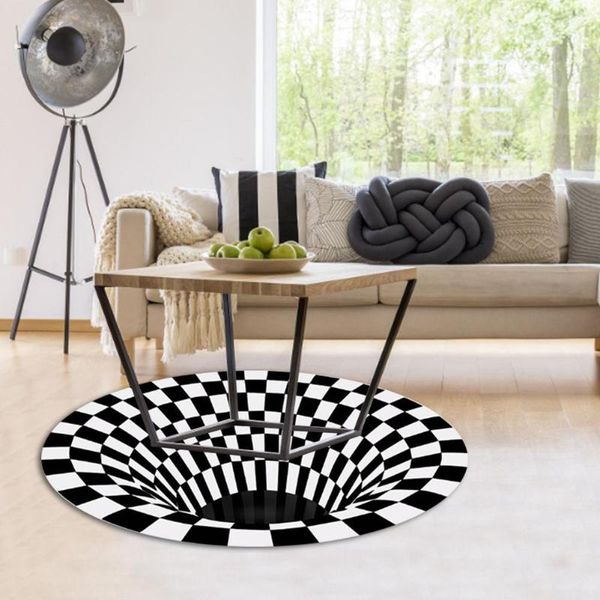 

carpets 3d carpet round durbale anti-slip floor mat non-woven black white doormat for living room